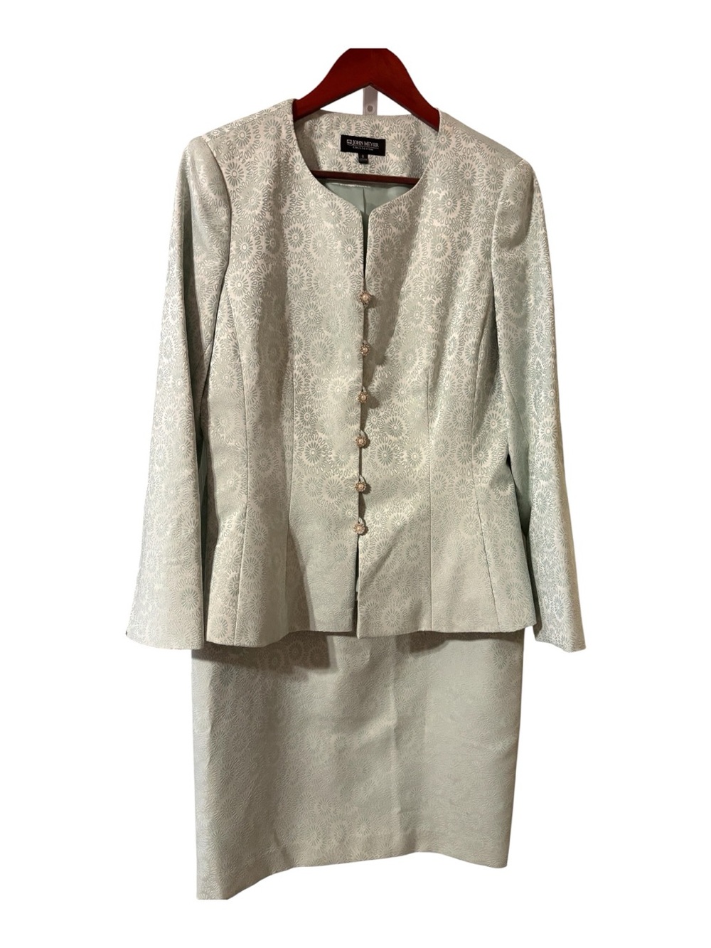 Vintage John Meyer 2 Piece Skirt Suit Set Floral Jacquard Career Wear